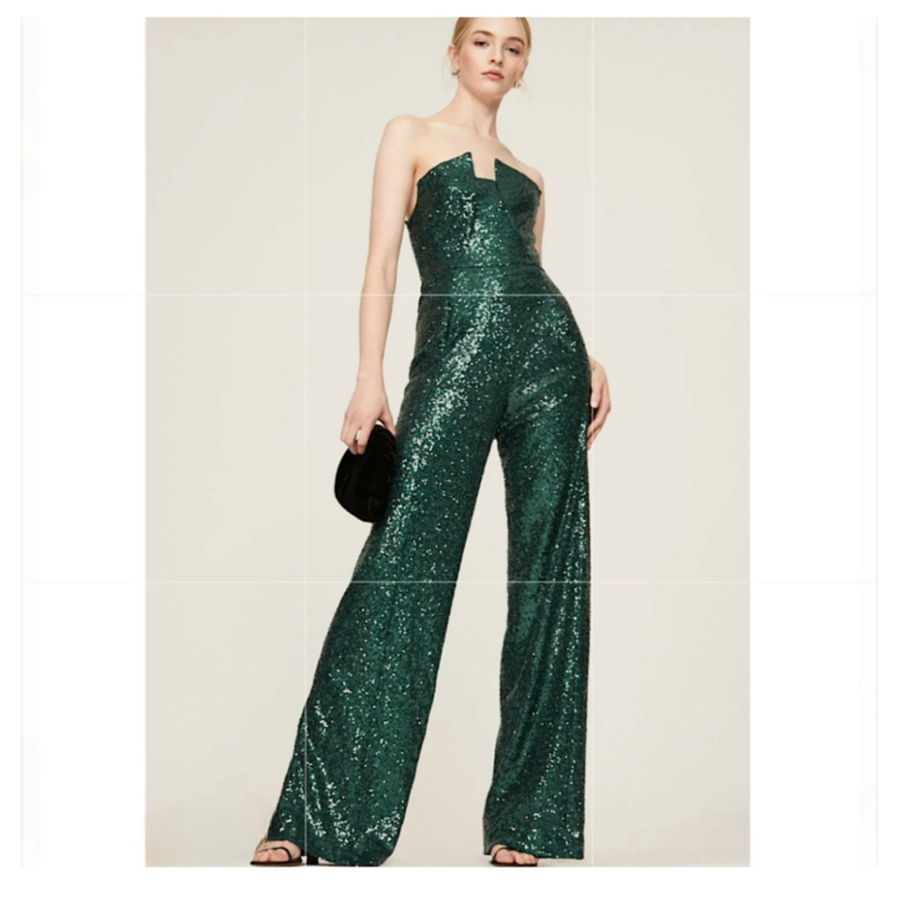 Black Halo Lena Rare Green Sequin Jumpsuit - Picture 1 of 13